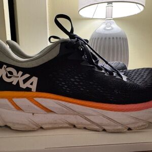 Hoka Clifton 7 Running Shoes - GUC Navy with Orange Accents